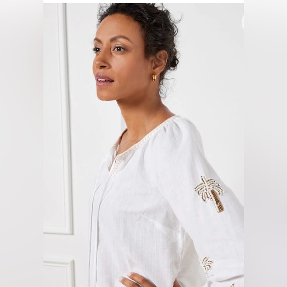 🎉Host Pick🎉Talbots Palm Embellished Linen Cotton Popover - Size 1X - Picture 2 of 15